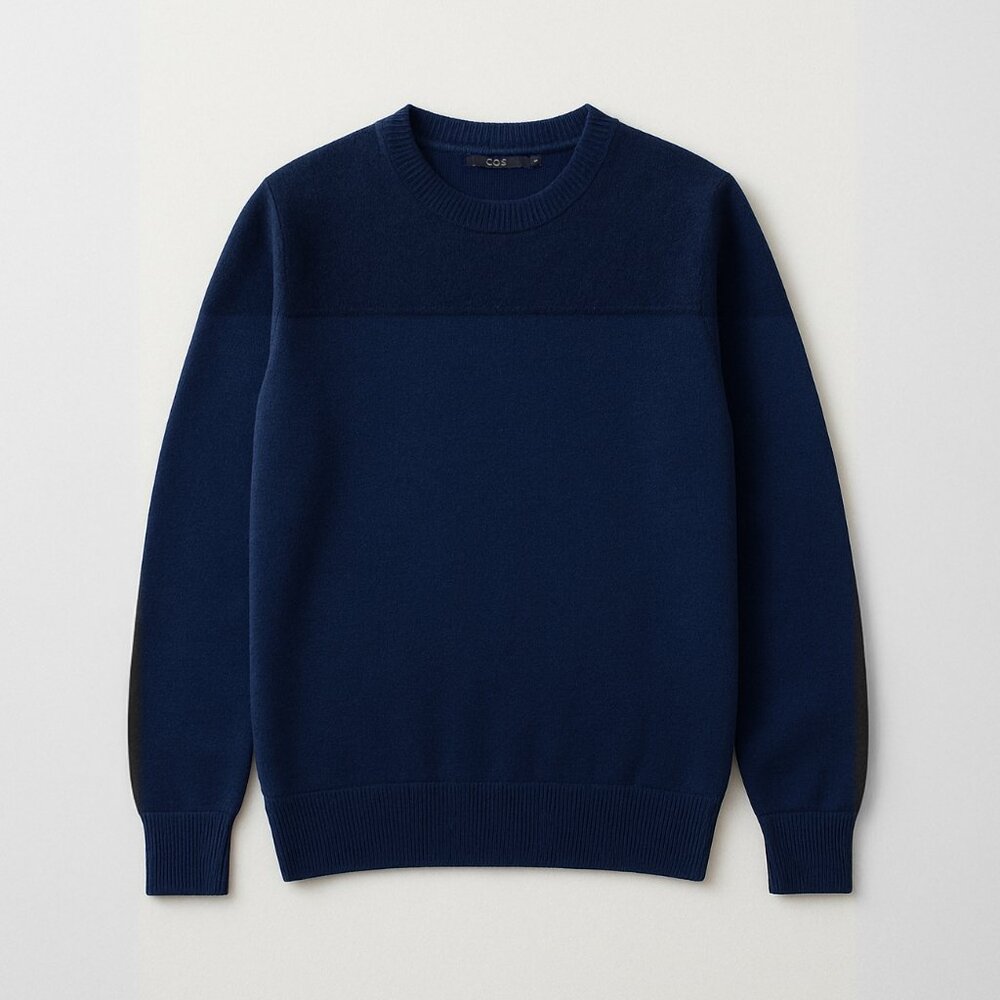COS Angora Merino Wool Blend Crewneck Pullover in Navy - sz S